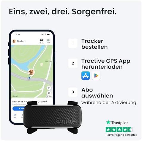 Tractive GPS Tracker Hund | 2025 Edition | Live-Ortung | Weglaufalarm | Aktivitätstracking | Gesundheitswarnungen | Bellverhalten | Empfohlen von Martin Rütter (Schwarz)|B0D6Z4L6BW