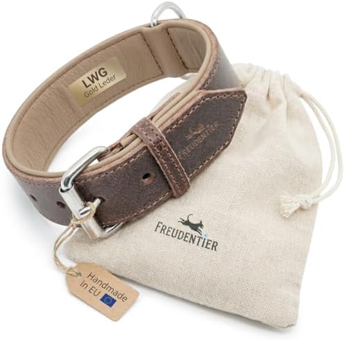 FREUDENTIER Hundehalsband aus Leder, Made in Holland, gefüttert & super komfortabel, hochwertiges breites Lederhalsband aus Vollnarbenleder, Model “Amstelpark” (47-57cm Halsumfang, Dark Chocolate)|B09ZPNS3Y7