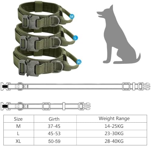 Militär-Hundehalsband, Verstellbar mit Kommandogriff, Metallschnalle, Nylon, für Hunde Training Freizeit Outdoor (M, Armeegrün)|B0BLHB1TKZ