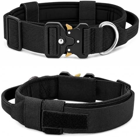 Halsband Hund, Taktisches Hundehalsband Breit Gepolstert mit Griff für Große Mittlere Hunde, Verstellbares Dog Collar Nylon mit Schnellverschluss Metallschnalle (Schwarz, L)|B0GWQ3GD3K