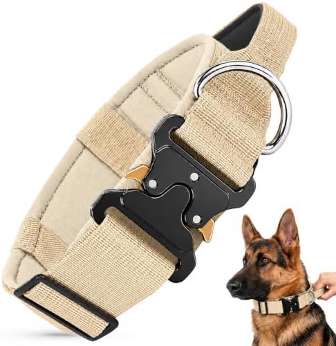 Halsband Hund, Taktisches Hundehalsband Breit Gepolstert mit Griff für Große Mittlere Hunde, Verstellbares Dog Collar Nylon mit Schnellverschluss Metallschnalle (Schwarz, L)|B0GWQ3GD3K