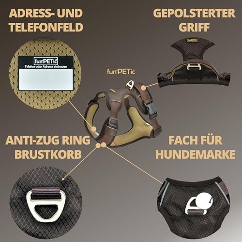 funPETic Hundegeschirr Essential - Anti-Zug Geschirr, reflektierend, gepolstert und atmungsaktiv - Brustgeschirr für mittelgroße und große Hunde (M - Braun)|B08WM3B6CJ