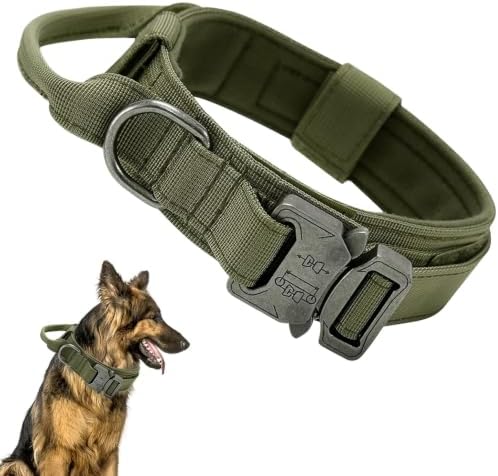 Militär-Hundehalsband, Verstellbar mit Kommandogriff, Metallschnalle, Nylon, für Hunde Training Freizeit Outdoor (M, Armeegrün)|B0BLHB1TKZ