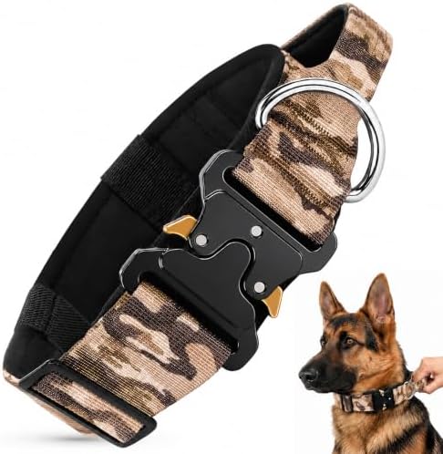 Halsband Hund, Taktisches Hundehalsband Breit Gepolstert mit Griff für Große Mittlere Hunde, Verstellbares Dog Collar Nylon mit Schnellverschluss Metallschnalle (Schwarz, L)|B0GWQ3GD3K