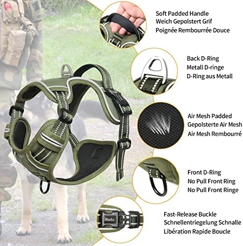 HEELE Hundegeschirr, Geschirr für Mittlere Hunde, Anti Zug, Armee Grün, M|B09ZK3Z3PL