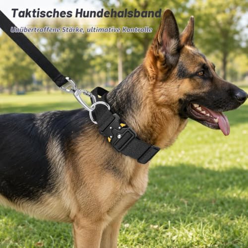 Halsband Hund, Taktisches Hundehalsband Breit Gepolstert mit Griff für Große Mittlere Hunde, Verstellbares Dog Collar Nylon mit Schnellverschluss Metallschnalle (Schwarz, L)|B0GWQ3GD3K