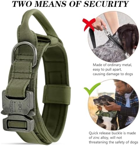 Militär-Hundehalsband, Verstellbar mit Kommandogriff, Metallschnalle, Nylon, für Hunde Training Freizeit Outdoor (M, Armeegrün)|B0BLHB1TKZ