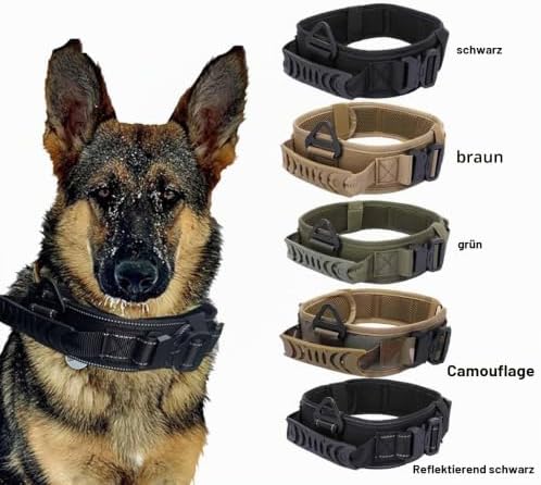 Gepolstertes Hundehalsband 7cm Breit mit Zwei Schnalle, Kontrollgriff Taktisch Verstellbar Hunde Halsband für Große Hunde (Braun)|B09BL96G9Y