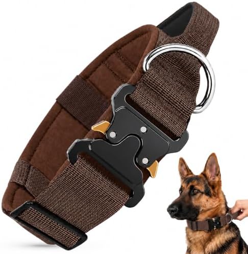 Halsband Hund, Taktisches Hundehalsband Breit Gepolstert mit Griff für Große Mittlere Hunde, Verstellbares Dog Collar Nylon mit Schnellverschluss Metallschnalle (Schwarz, L)|B0GWQ3GD3K