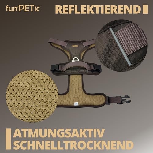 funPETic Hundegeschirr Essential - Anti-Zug Geschirr, reflektierend, gepolstert und atmungsaktiv - Brustgeschirr für mittelgroße und große Hunde (M - Braun)|B08WM3B6CJ