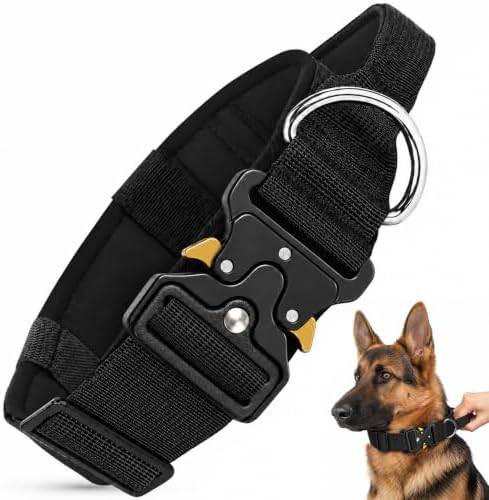 Halsband Hund, Taktisches Hundehalsband Breit Gepolstert mit Griff für Große Mittlere Hunde, Verstellbares Dog Collar Nylon mit Schnellverschluss Metallschnalle (Schwarz, L)|B0GWQ3GD3K