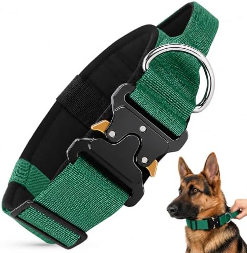 Halsband Hund, Taktisches Hundehalsband Breit Gepolstert mit Griff für Große Mittlere Hunde, Verstellbares Dog Collar Nylon mit Schnellverschluss Metallschnalle (Schwarz, L)|B0GWQ3GD3K