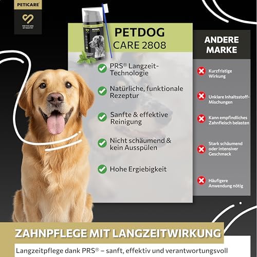 Peticare® Hunde Zahnpasta (75 ml) – Natürliche Hundezahnpasta gegen Zahnstein & Mundgeruch – Sanfte Zahnpflege für Hunde & Welpen aller Rassen – langanhaltende Wirkung – inkl. Zahnbürste|B0D83MQHPG