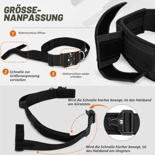 Halsband Hund, Taktisches Hundehalsband Breit Gepolstert mit Griff für Große Mittlere Hunde, Verstellbares Dog Collar Nylon mit Schnellverschluss Metallschnalle (Schwarz, L)|B0GWQ3GD3K