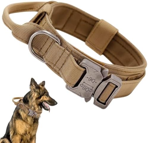 Militär-Hundehalsband, Verstellbar mit Kommandogriff, Metallschnalle, Nylon, für Hunde Training Freizeit Outdoor (M, Armeegrün)|B0BLHB1TKZ
