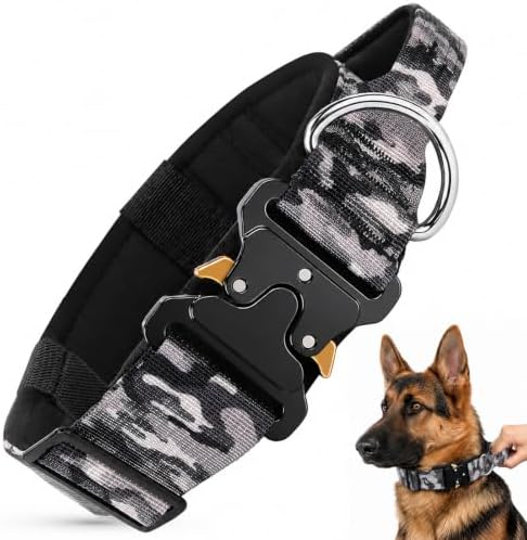 Halsband Hund, Taktisches Hundehalsband Breit Gepolstert mit Griff für Große Mittlere Hunde, Verstellbares Dog Collar Nylon mit Schnellverschluss Metallschnalle (Schwarz, L)|B0GWQ3GD3K