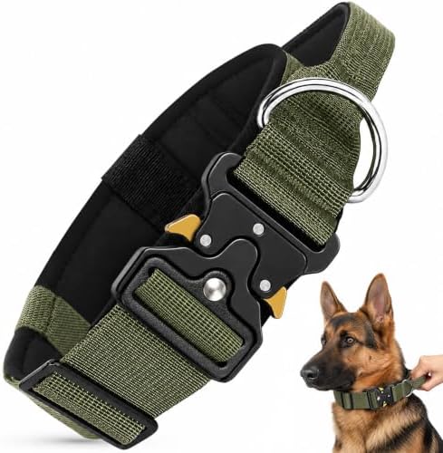 Halsband Hund, Taktisches Hundehalsband Breit Gepolstert mit Griff für Große Mittlere Hunde, Verstellbares Dog Collar Nylon mit Schnellverschluss Metallschnalle (Schwarz, L)|B0GWQ3GD3K