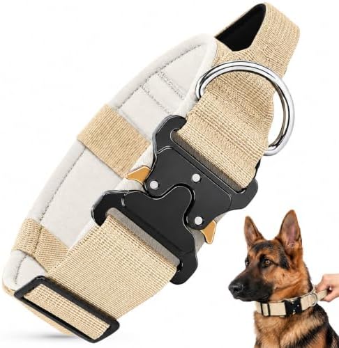 Halsband Hund, Taktisches Hundehalsband Breit Gepolstert mit Griff für Große Mittlere Hunde, Verstellbares Dog Collar Nylon mit Schnellverschluss Metallschnalle (Schwarz, L)|B0GWQ3GD3K