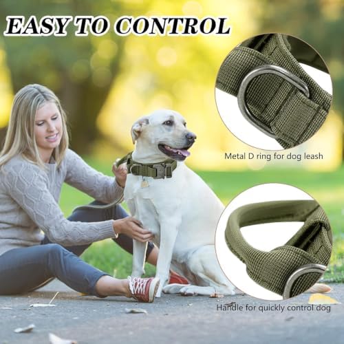 Militär-Hundehalsband, Verstellbar mit Kommandogriff, Metallschnalle, Nylon, für Hunde Training Freizeit Outdoor (M, Armeegrün)|B0BLHB1TKZ