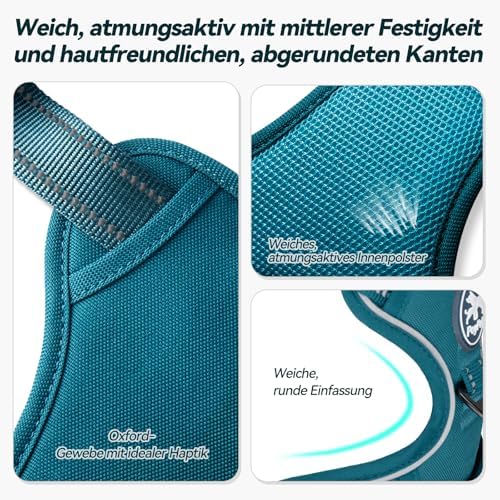 PoyPet Hundegeschirr ohne Zug, Reflektierendes Hundegeschirr für Hunde ohne Würgen, verstellbare, weich gepolsterte Haustierweste mit einfachem Steuergriff für mittelgroße Hunde (Tumalo Teal, M)|B09BG24HC1